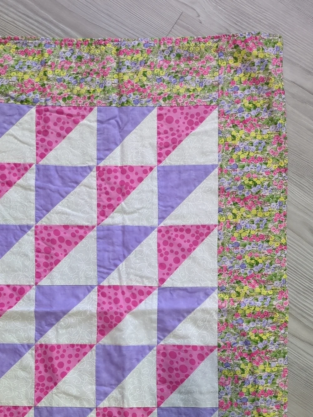 Handmade Baby Quilt Blanket Pink Purple Floral Patchwork Nursery Gift